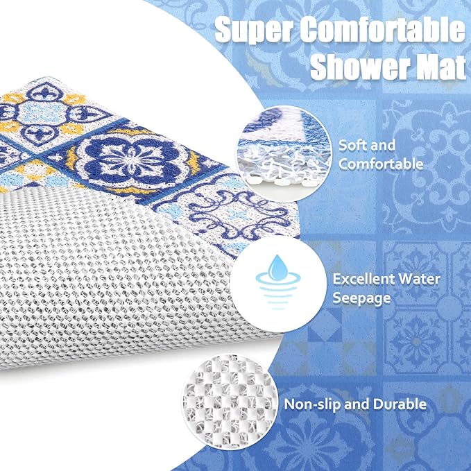 Shower Mat Bathtub Mat Non-Slip - 36x36 Inch, Soft Comfort Bath Mat with Drainage Holes, PVC Loofah Massage Bathmat for Shower, Tub, Bathroom, Wet Areas, Quick Drying