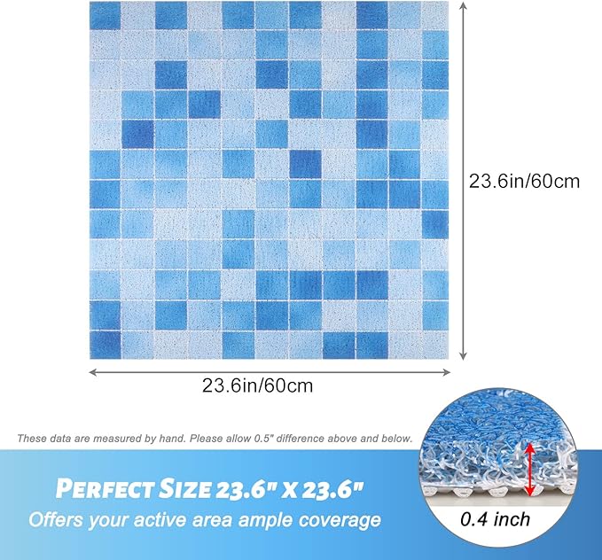 Shower Mat Non-Slip, Soft Comfort Bath Mat with Drainage Holes, PVC Loofah Massage Bathmat for Shower, Bathroom, Wet Areas, Quick Drying