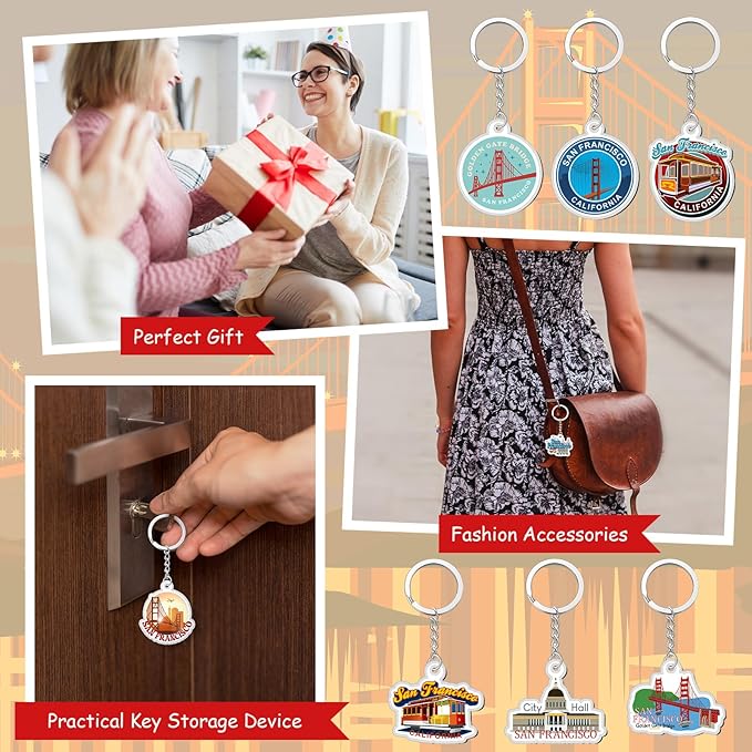 Landical 18/54Pcs Acrylic US Keychain Bulk USA City States Key Ring Florida California Chicago San Francisco Gift Souvenir