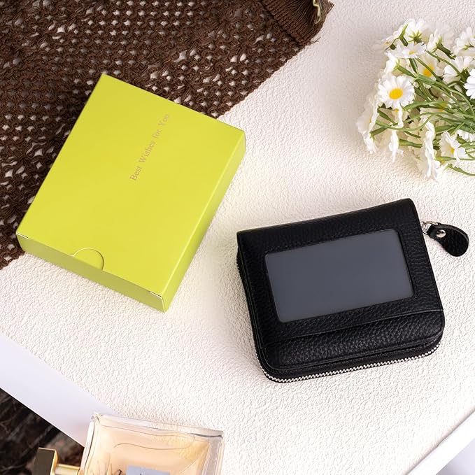 Genuine Small Wallet for Women, Slim RFID Blocking Credit Card Holder with ID Window, Compact Purses for Women with 11 Card Slots