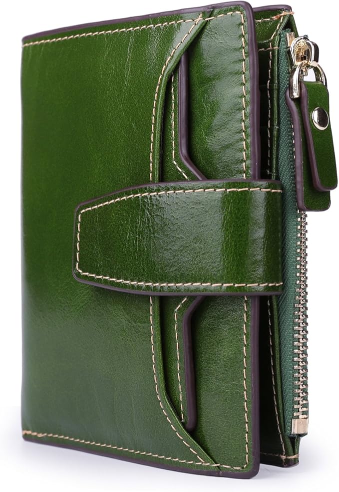 AINIMOER Women's RFID Blocking Leather Small Compact Bi-fold Zipper Pocket Wallet Card Case Purse with id Window