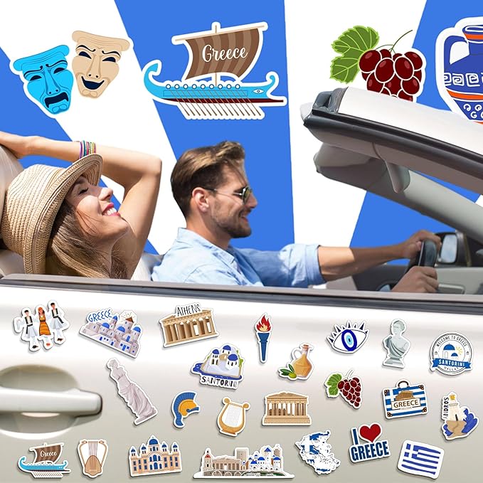 Konohan 30 Pcs Greece Souvenirs Gifts Greece Magnet for Refrigerator City Magnetic Refrigerator Stickers for Home Decoration