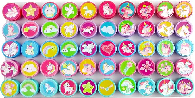 TINYMILLS 50 Pcs Unicorn Assorted Stampers for Kids Stocking Stuffer Party Favor Goodie Bag Prizes Classroom Rewards Pinata Filler Arts and Crafts for Kids Girls Birthday Party Favors