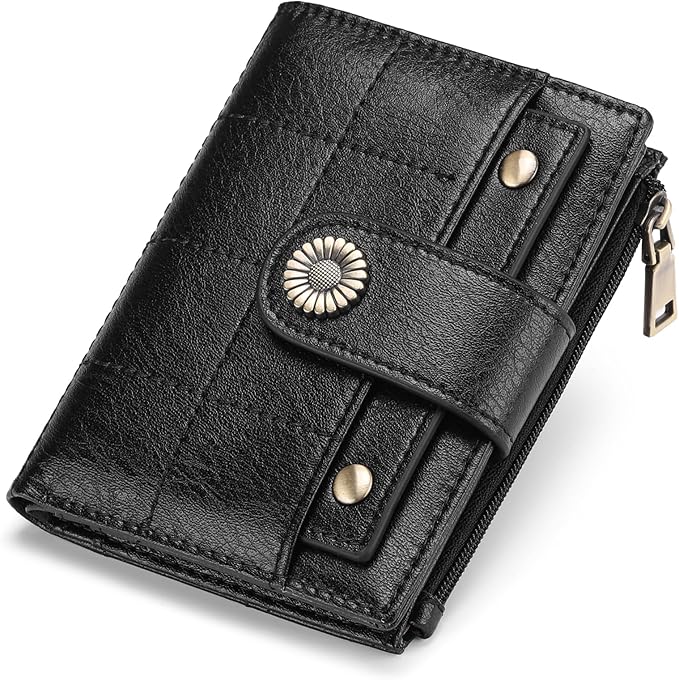 SENDEFN Small Wallets for Women Leather RFID Blocking Bifold Zipper Pocket Wallet with ID Window