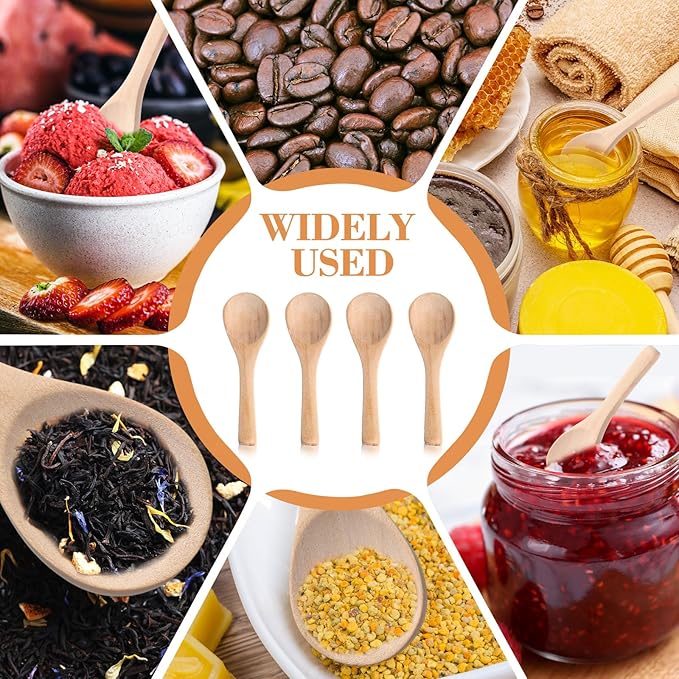 Boao 200 Pcs Small Wooden Spoons, 3.5'' L, Mini Wood Natural Tiny Spoons Wooden Little Teaspoons for Jars Sugar Creamer Honey Spices Salt Kitchen Supplies (Light Wood)