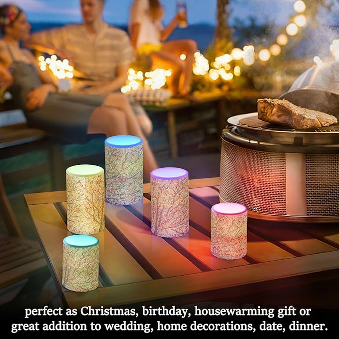 ALAZA Autumn Fall Tree Flickering Flameless Candles Battery Operated with Remote Timer,Tea Light Candles LED Pillar Votive Candles Set of 2 for Outdoor Indoor Decorations