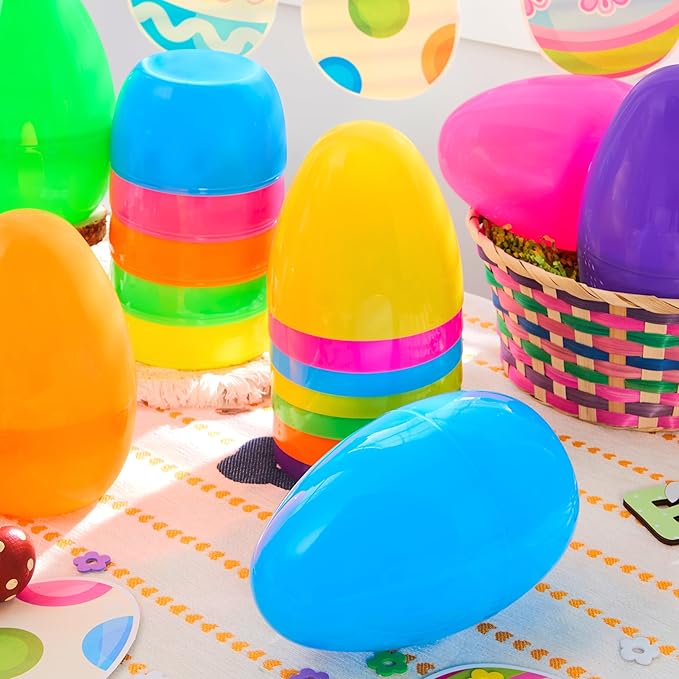 JOYIN 12 PCS 8" Jumbo Plastic Easter Eggs, Easter Fillable Eggs with Bright Colors For Easter Hunt Party Basket Stuffers Filler Classroom Prize Supplies Decor
