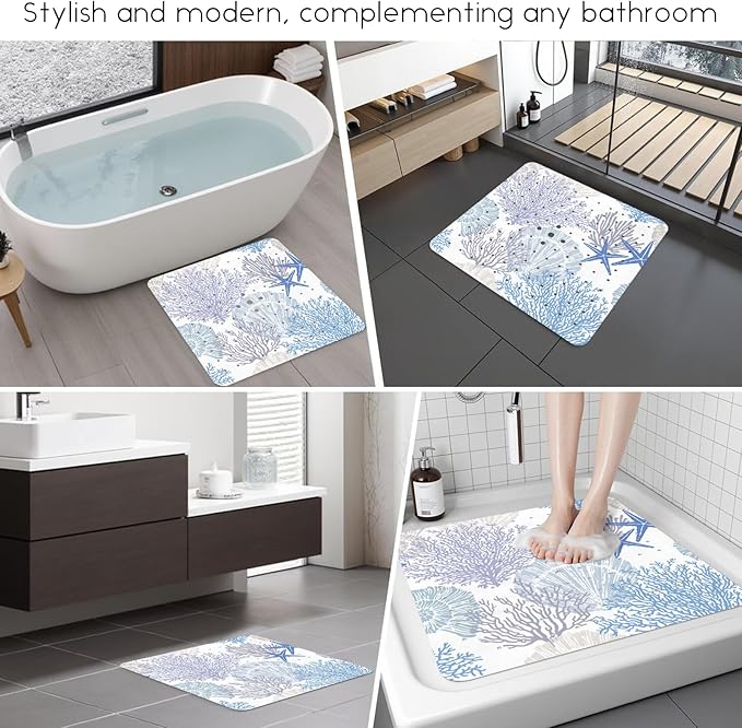 Bathtub Mat Non Slip, Square Bath tub Mat Shower Floor Mat with Suction Cups for Adults Kids Elderly 21 X 21 Inch