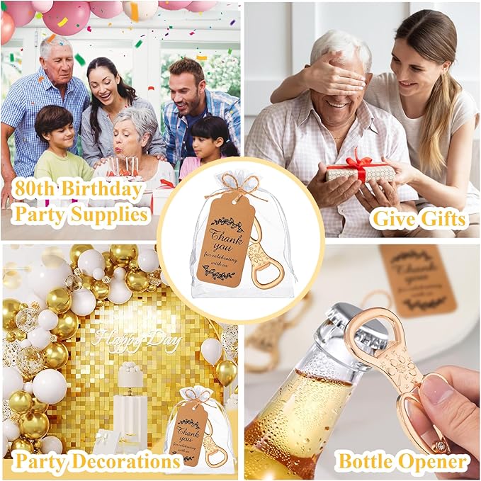 50Pcs 80th Birthday Bottle Opener Set, 80th Golden Bottle Openers Birthday Personalized Party Favors 80th Wedding Anniversaries Souvenirs Favors for Guests Gifts Decorations(80th)
