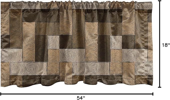 Ambesonne Chocolate Window Valance, Parquet Pattern in Wooden Style Geometric Design in Nature Inspired Art, Curtain Valance for Kitchen Bedroom Decor with Rod Pocket, 54" X 18", Beige Brown