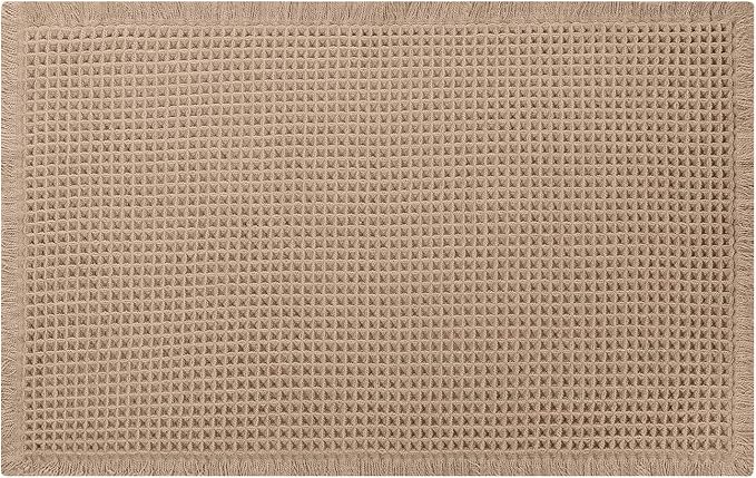 Waffle Bath Mat - Boho Bathroom Rugs Non Slip Washable, Super Absorbent & Quick Dry, Small Bath Mats Farmhouse Bathroom Decor, 18'' x 30'', Khaki