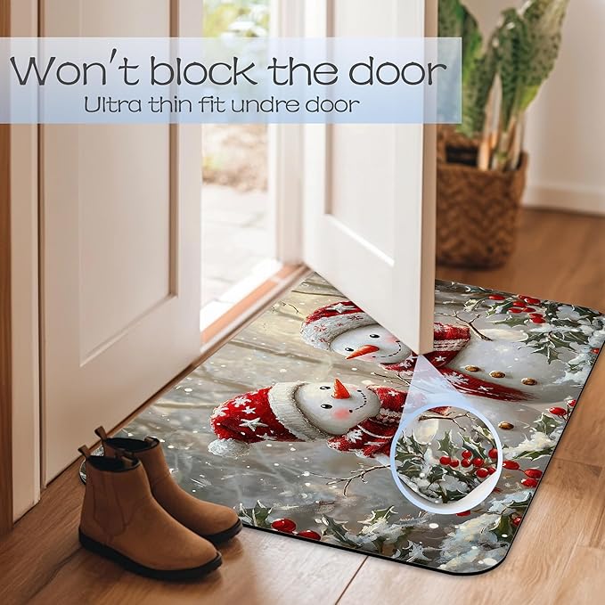 Christmas Snowman Bath Mat 29.5"x17",Slim Low-Profile Fast Drying Super Absorbent Bathroom Rug with Non-Slip Backing, Easy-Clean Modern Floor Mat for Tub, Shower, or Entryway
