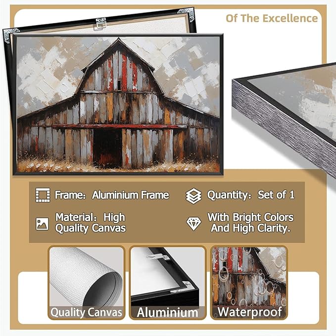 Vintage shabby barn print rural farm natural scenery decorative painting suitable for home decoration bathroom bedroom living room decoration16x24in(40x60cm)- Black Framed