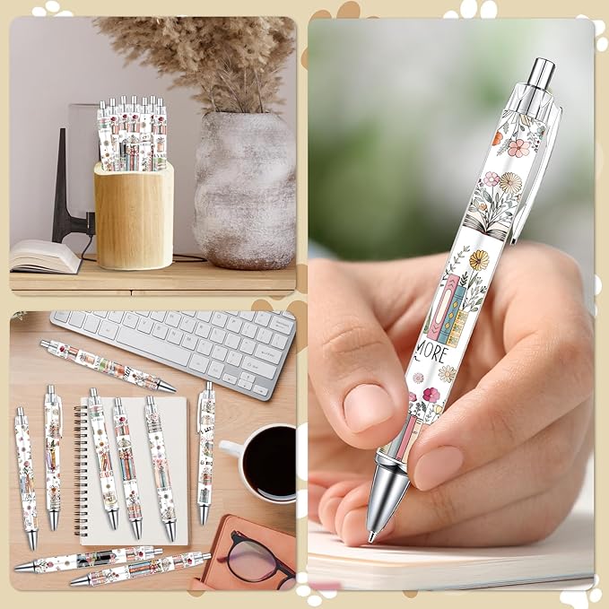 Book Lovers Ballpoint Pens Gifts 24 Pcs Reading Pen Set Bookish Retractable Smooth Writing Ballpoint Pen Reading Book Club Gift for Women Readers Librarian Lover Bookworms Party Favor