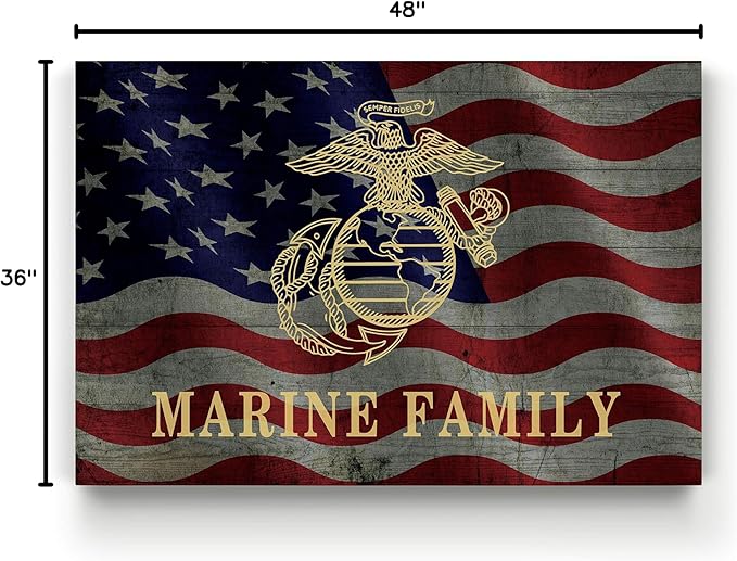 Renditions Gallery Canvas Patriotic Wall Art Modern Paintings & Prints Decorations American Marine Family Glam Loyal Military Wall Hanging for Bedroom Office Kitchen - 36"x48" LT25