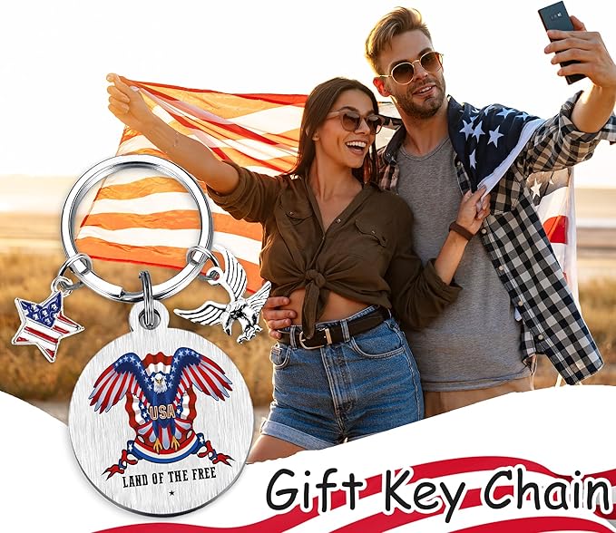 Patriots Gifts American Flag Keychain - America United States Map Keychains, Inspirational USA Souvenir Keyring for Men Women