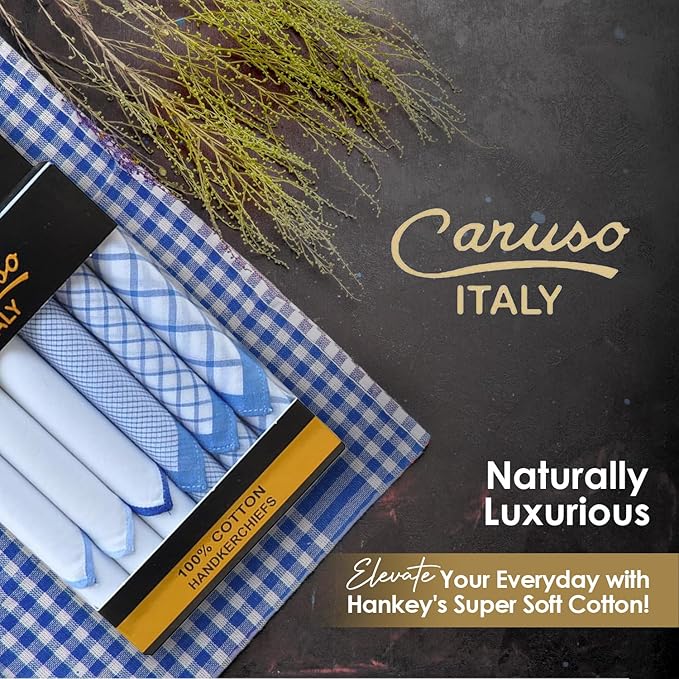 Caruso Italy 100% Cotton Men's Italia Handkerchief | Luxurious, Soft, and Ultra-Absorbent Handkerchief For Men | 50cm X 50cm