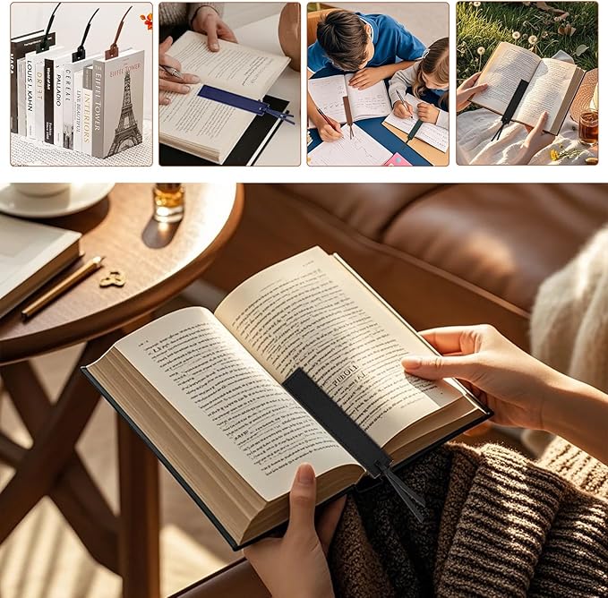 7 Pcs Leather Bookmark, Classic Stitched Bookmark with Leather Rope, Bookmarks for Men, Handmade Stitched Book Marks Page Markers for Book Reader Teachers Students School Office