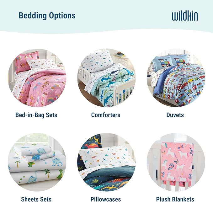 Wildkin 4-Piece Toddler Bed in a Bag – Cotton Comforter, Sheets & Pillowcase for Cozy Cuddles - Jurassic Dinosaurs