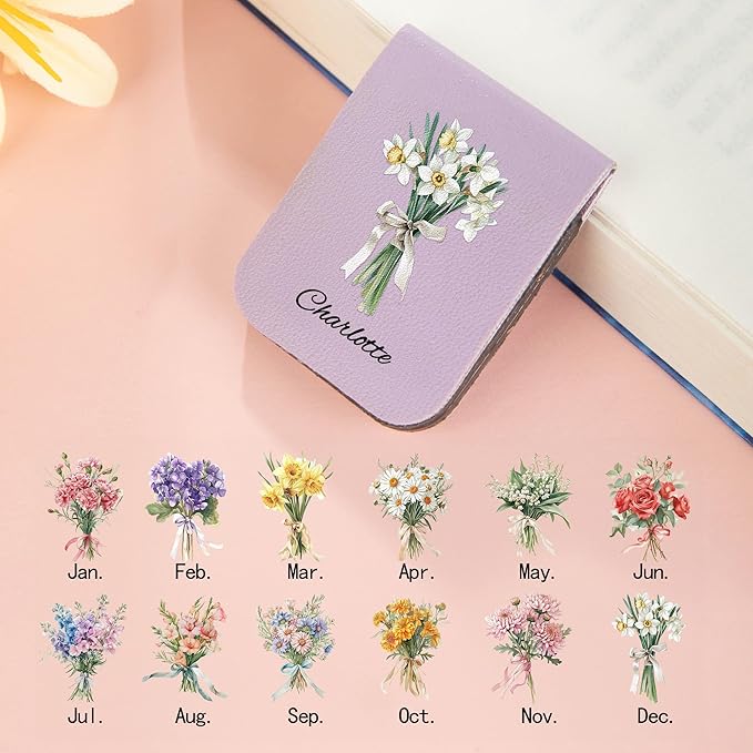 callie Personalized Magnetic Bookmark Clip - Custom Name & Birth Flower, Magnet Book Page Markers, Birthday Reading Gifts for Women Men Book Lovers