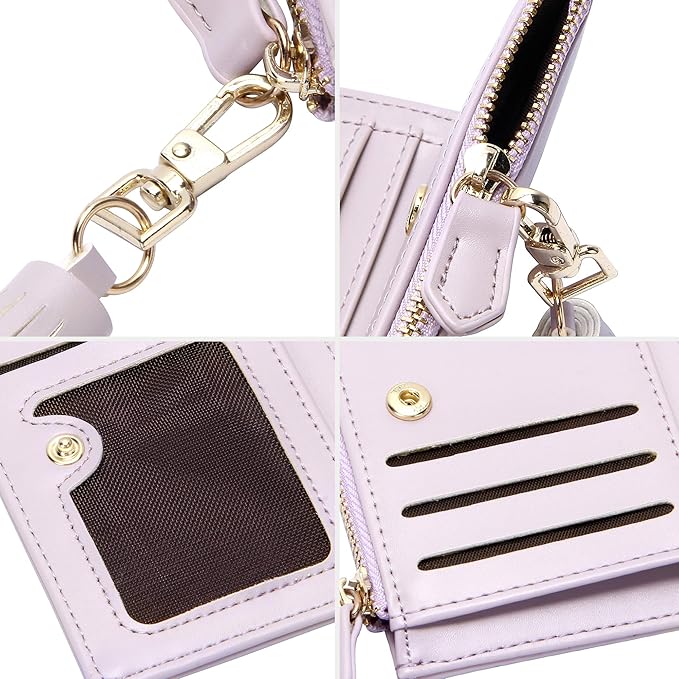 GEEAD Small Wallets for Women Bifold Slim Coin Purse Zipper ID Card Holder PU Leather Light Purple