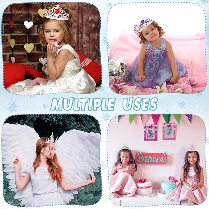 Bonuci 60 Pack Kids Tiara Crown Set Dress up Costume Party Accessories Princess Crown with Heart Stones Plastic Headband for Little Girls Women Toddler Birthday Valentine Favors