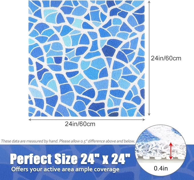 Shower Mat Non-Slip, 24x24 Inch, Soft Comfort Bath Mat with Drainage Holes, PVC Loofah Massage Bathmat for Shower,Tub,Bathroom,Wet Areas, Quick Drying