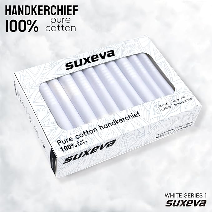 Gifts Cotton Handkerchiefs 100% Soft Cotton 12-Pack White handkerchif and Blue cotton handkerchief for Men and Women