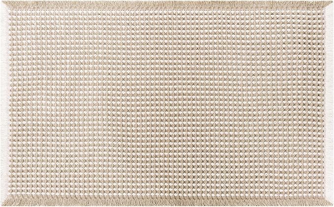 Waffle Runner Bath Mat - Long Boho Bathroom Rugs Non Slip Washable, Super Absorbent & Quick Dry, Soft Bath Mat Farmhouse Bathroom Decor, 24'' x 72'', Khaki and White