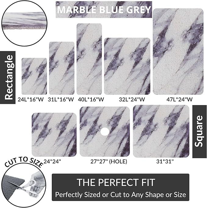 Square Shower Mat - Non Slip Shower Mats for Inside Shower - Extra Large 31x31 Shower Floor Mat Non Slip - Square Bath Mat for Shower - Secure Anti Slip Loofah Shower Bath Mat (31x31 Blue Grey)