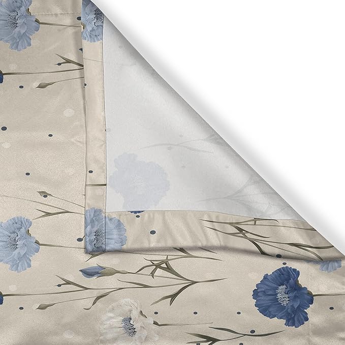 Ambesonne Floral Kitchen Curtains, Vintage Cottagecore Delicate Flowers with Paint Dots Plain Back Print, Window Drapes 2 Panel Set for Kitchen Cafe Decor, 55" x 24", Beige Night Blue Dark Tan