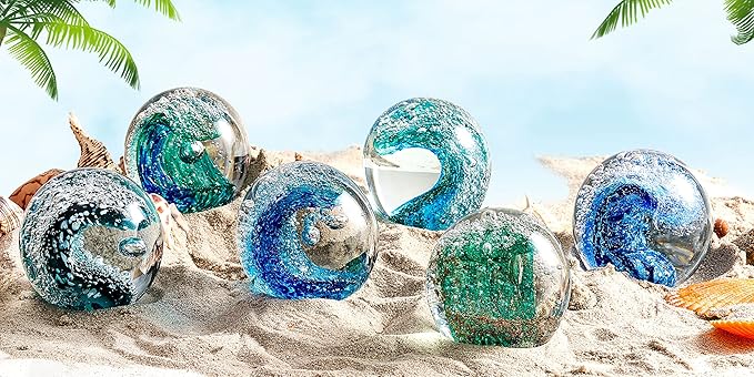 Hand Blown Underwater World of Glass,Office Paperweight Glass for Desk,Home Decor Collectible,Aquarium Decor,Office Decor Ocean Lovers (Ocean Wave)
