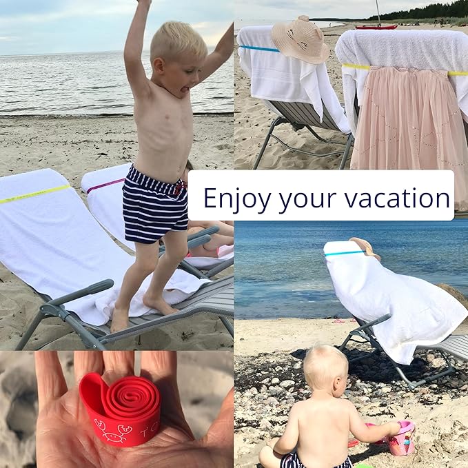 Towel Bands (6-Pack), Beach Pool & Cruise Chairs, Extra Durable, No Snapping, Cruise Ship & Beach Essentials, Great Alternative to Beach Towel Clips (3 Regular + 3 Glow in The Dark