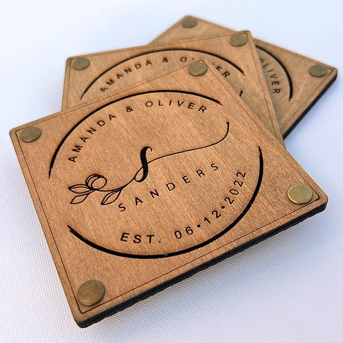 Personalized Wooden Coaster Wedding Favors for Guest in Bulk, Wedding Favor Coasters, Pack of 8 to 250