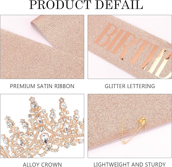 COCIDE BIRTHDAY QUEEN Birthday Sash for Women Tiaras for Girls Happy Birthday Decorations Set Rhinestone Headband Sashes Hair Accessories Glitter Crown for Party Supplies