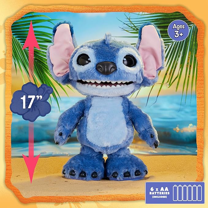 Disney Stitch Just Play Ultimate Interactive 17" Plush Toy, 100+ Sounds & Reactions, Inspired by Disney’s Live-Action Lilo & Stitch Film, New Movie Toy for Fans, Girls, Boys, Kids 3 and Up by