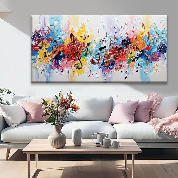 Suconvng Abstract Wall Art For Living Room Colorful Musical Note Canvas Art Wall Decor Large Wall Art Print Abstract Art Painting Print For Home Bedroom Decor Hotel Artwork 29 X 58 Inch
