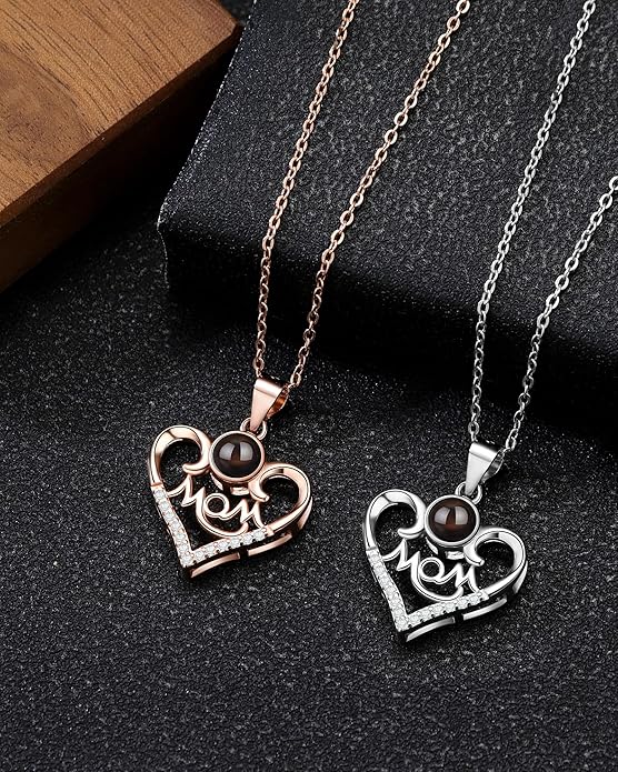SUPHELPU Personalized Mother's Day Gifts for Mom From Daughter - Custom Photo Necklace With Picture Inside - Projection Necklace for Mom - Memorial Gift