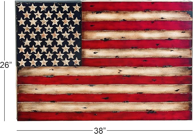 Deco 79 Metal American Flag Home Wall Decor Indoor Outdoor Wall Sculpture, Wall Art 38" x 2" x 26", Red