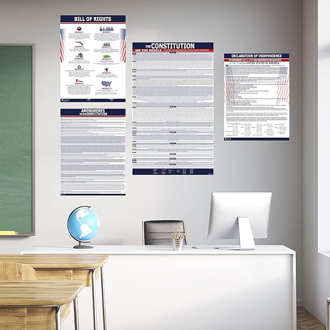 American Founding documents XL Laminated 4 Pack: Complete US Constitution, Declaration of Independence, Bill of Rights, amendments Updated Version 3.0 Larger Font Young N Refined