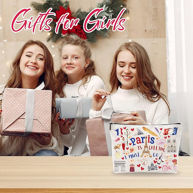 Paris Souvenirs Makeup Bags For Women,Paris Is Calling I Must Go, Travel Cosmetic Bag,Toiletry Pouch,Small Zipper Storage Bag, Paris Themed Gifts, Women Essentials - D01
