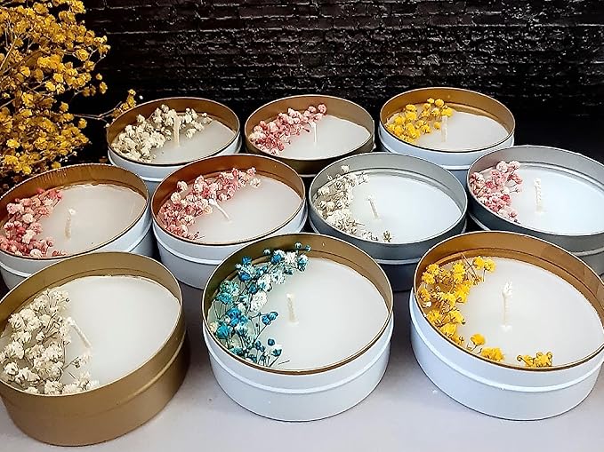 Personalized Natural Soy Wax Wedding Favor Candle Gift Set for Guest - Fall Winter Christmas Custom Dried Flower Bridal Baby Shower Gifts in Bulk (50 Pieces, Pink Flower)