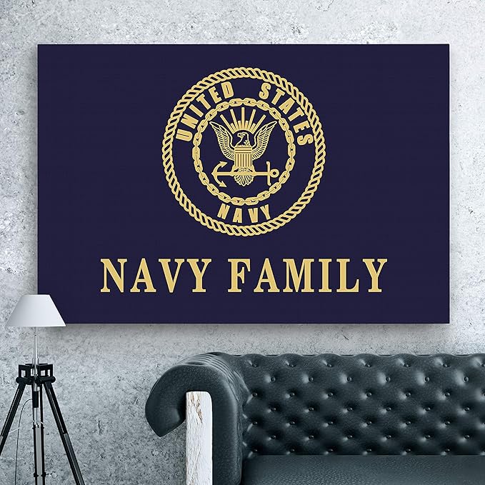 Renditions Gallery Canvas Nationalist Wall Art Paintings & Prints Artwork Golden United States Navy Crest Modern Patriotic Canvas Military Decor for Bedroom Office Kitchen - 16"x20" LT25