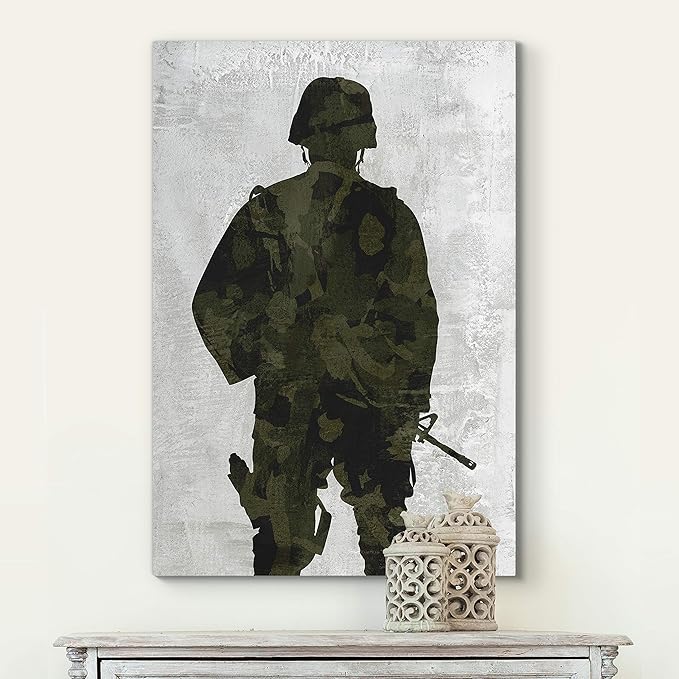 Renditions Gallery Canvas Military Wall Art Modern Paintings & Prints Decorations Fierce American Marine Abstract Green Black Patriotic Artwork for Bedroom Office Kitchen - 30"x40" LT25