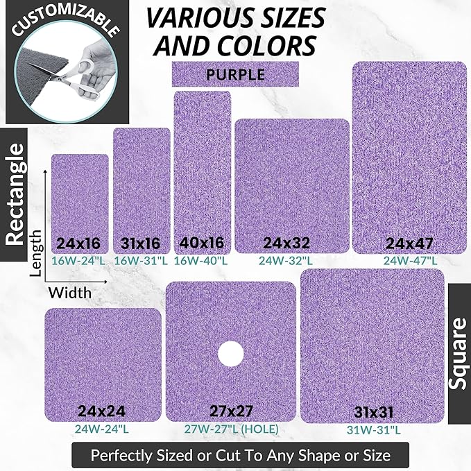 ENKOSI Loofah Non-Slip Shower and Bath Mat - Soft Cushioned Comfort - No Suction Cups for Smooth or Textured Tubs - Fast Draining - Safety for Bathroom, Family, Kids, and Elderly (24x16 Purple)