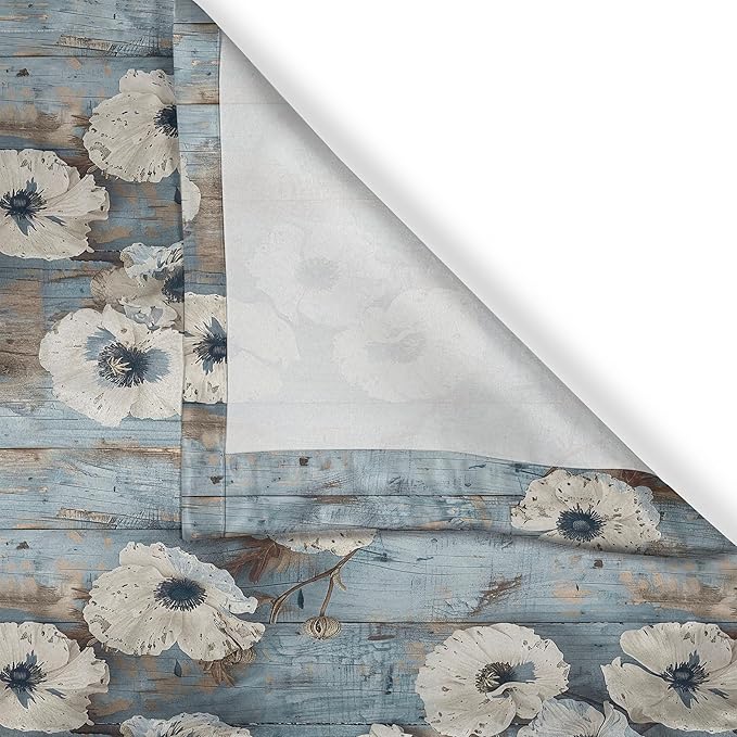 Ambesonne Floral Kitchen Curtains, Farmhouse Countryside Vibe Vintage Weathered Vertical Planks Flowers, Window Drapes 2 Panel Set for Kitchen Cafe Decor, 55" x 24", Coconut Pale Blue and Dusk