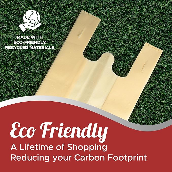 Simply Cool 50 Pack Reusable Eco-Friendly Grocery T-Shirt Shopping Bags 21.5”x12.2”x7.2”, Durable, Recyclable Shopping Bags Washable, Foldable, Portable Tote Bags Bulk