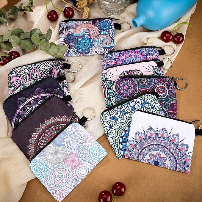 10 Pieces Small Coin Purse Boho Change Purse Pouch Mini Wallet Coin Bag with Zipper Exquisite Present for Women Girls on Valentine's Day