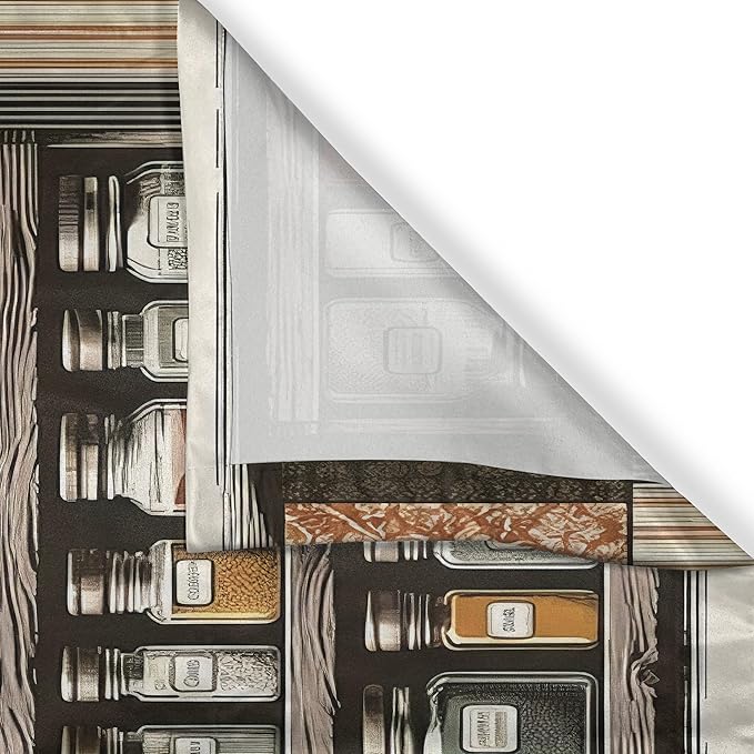 Ambesonne Vintage Kitchen Curtains, Jars on Shelves with Victorian Leaves Tartan Details Print Farmhouse, Window Drapes 2 Panel Set for Kitchen Cafe Decor, 55" x 24", Taupe Grey Teal Orange