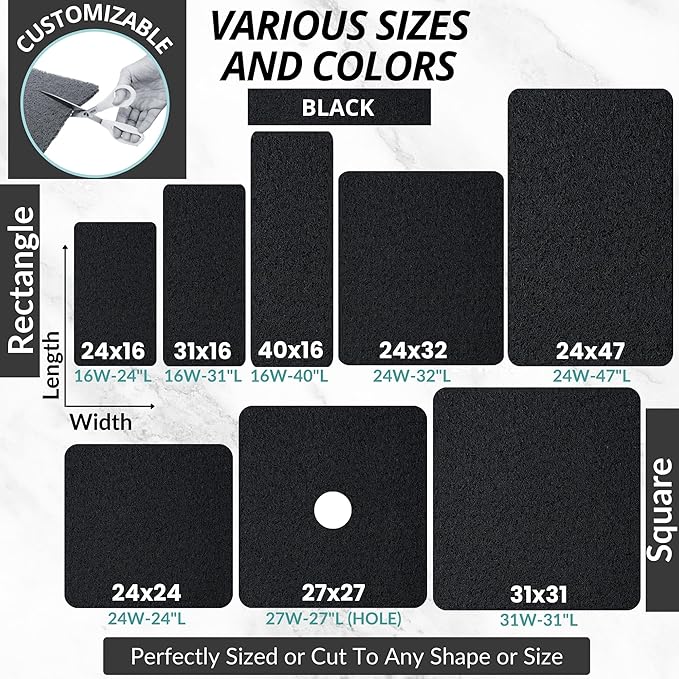 Enkosi Loofah Non-Slip Shower Mat - Shower Floors, Bathtub, Bathrooms, Wet Areas - Cushioned Bath Mat with Drain Holes - Quick Dry PVC, Secure Safety Pad Without Suction Cups (32x24 Black)